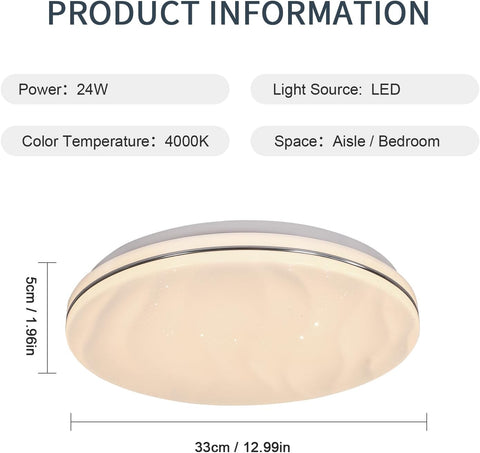 Luminaire Plafonnier Led Étoilé, 24W Lampe de Plafond pour Chambre Enfant Blanc Neutre 4000K, Lustre Led Plafonnier Moderne Ronde pour Cuisine Couloir Coucher Salle De Bain