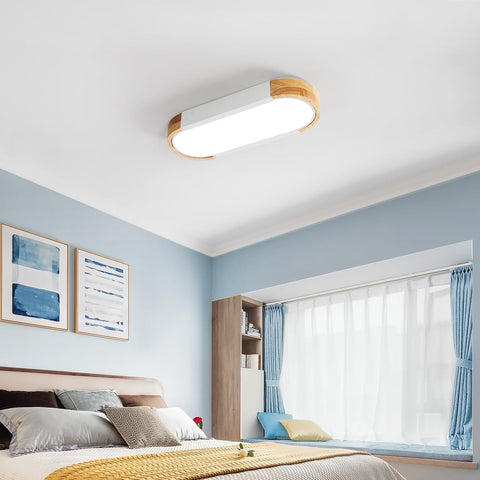 Plafonnier LED Bois 12W, 6500K Blanc Froid Plafonnier Led en Ovale Moderne Nordique Luminaire Plafonnier Intérieur pour Chambre, Cuisine, Couloir,Balcon