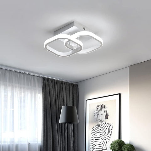 Plafonnier LED 24W Design moderne Cercle Carré Lampe de Plafond Pour Cuisine Salle à Manger Chambre Couloir Entrée Balcon 2 Pack Blanc Froid 6000K