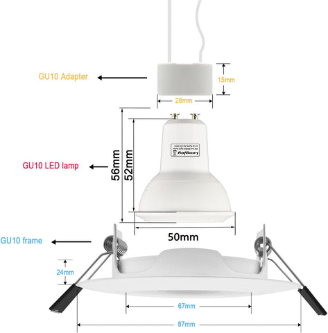 Lot de 6 Spots LED Encastrables Orientables RGB avec Changement de Couleur, 5W (équivalent 50W), Blanc Chaud 2700K, Plafonnier Encastré en Métal Rond Blanc avec Télécommande Dimmable