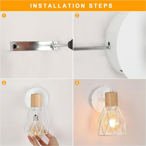 2 pièces Applique Murale Intérieur Bois Vintage Lampe murale E27 Base Pour chambre à coucher, salon, couloir, entrée Blanc (Ampoule non incluse)