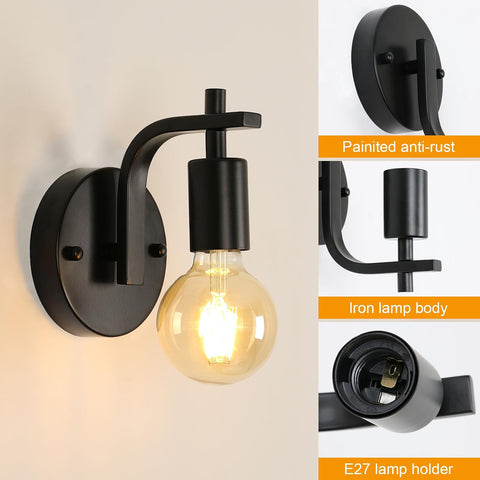 4 Packs - Applique Murale Noire en Métal - Suspension Intérieure Base E27 (sans Ampoule) - pour Chambre Entrée