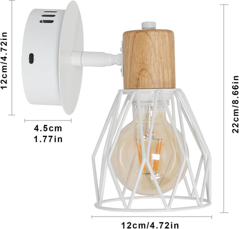 2 pièces Applique Murale Intérieur Bois Vintage Lampe murale E27 Base Pour chambre à coucher, salon, couloir, entrée Blanc (Ampoule non incluse)