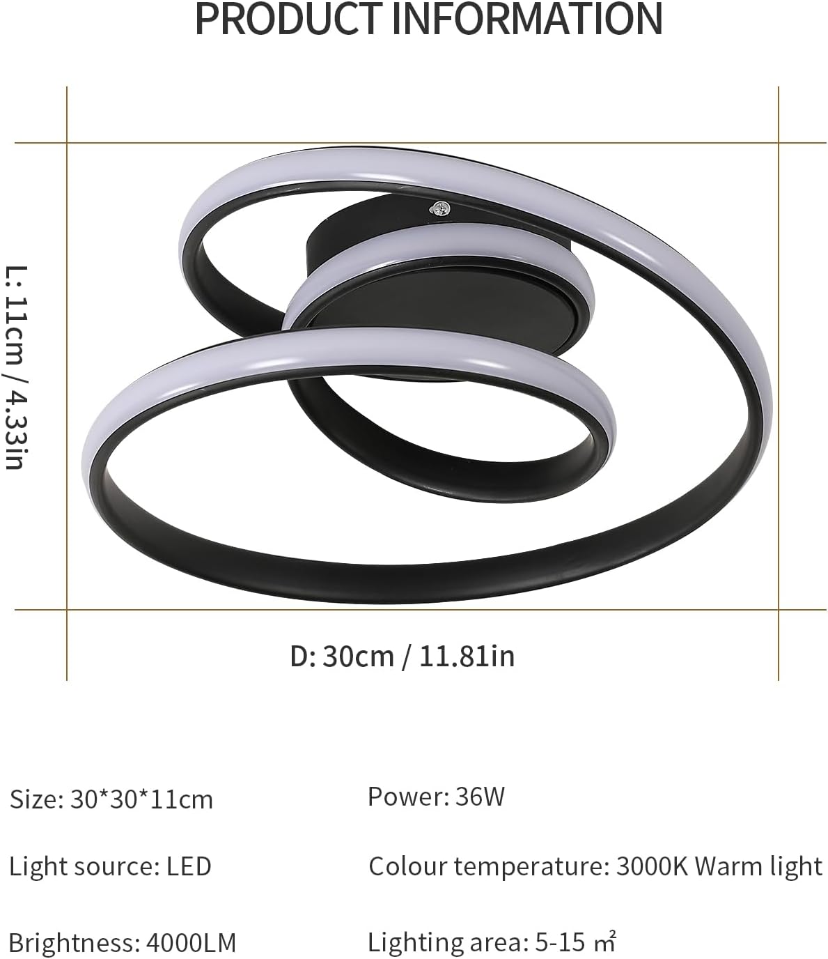 Tableau des dimensions des plafonniers