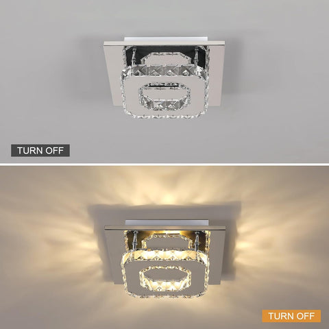 Plafonnier LED, Lustre en Cristal 15W, Carré Éclairage de Plafond Moderne pour Chambre, Salon, Cuisine, Couloir, 3000K Lumière Chaude