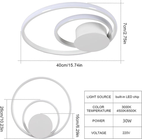 Tableau des dimensions des plafonniers