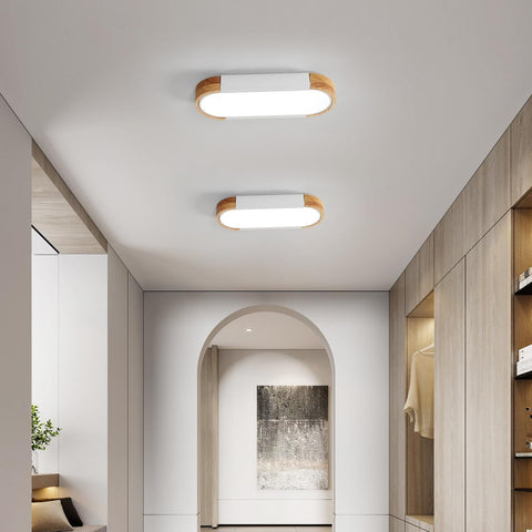 Plafonnier LED Bois 12W, 6500K Blanc Froid Plafonnier Led en Ovale Moderne Nordique Luminaire Plafonnier Intérieur pour Chambre, Cuisine, Couloir,Balcon