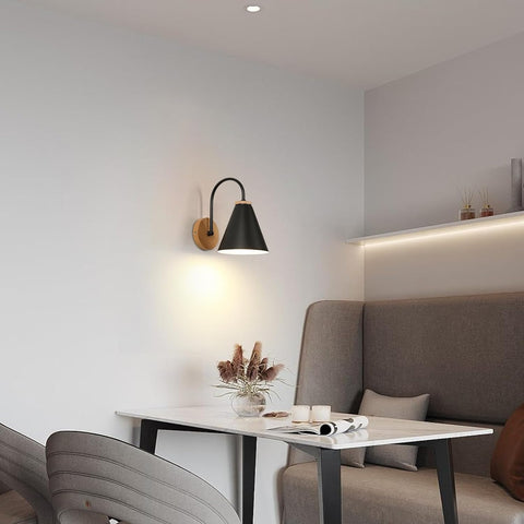 Lampe de chevet nordique en fer et bois (Noir, , Douille E27,)