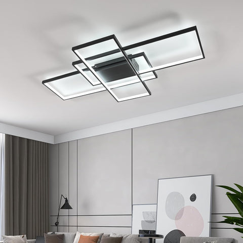 Plafonnier Led Dimmable Moderne Dimmable 3000K-6000K Rectangle Lampe de Plafond Pour salon chambre à coucher salle à manger bureau Noir