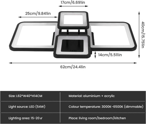 Tableau des dimensions des plafonniers