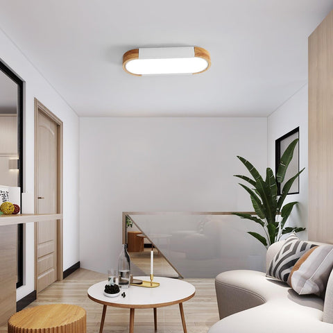 Plafonnier LED Bois 12W, 6500K Blanc Froid Plafonnier Led en Ovale Moderne Nordique Luminaire Plafonnier Intérieur pour Chambre, Cuisine, Couloir,Balcon