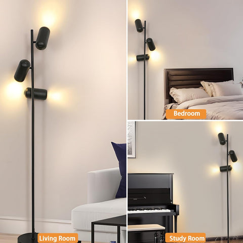 Lampadaire minimaliste en fer forgé (3 têtes Noir, câble 1,8 m) - Douilles GU10, sans ampoule