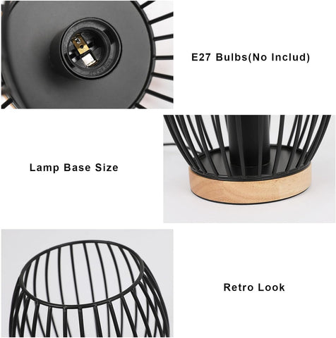 Lampe de Table Metal Noir E27 Cage, 21cm de Haut Lampe de Bureau, Lampe de Chevet Intérieur Design Décorative avec Interrupteur à Boutons pour Fête-Cadeau, Chambre, Salon(Pas d'ampoule)