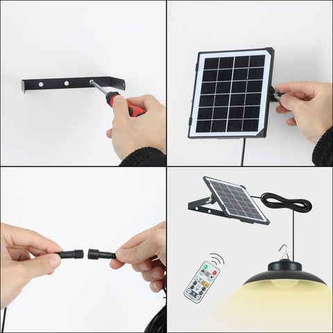 Lampe Solaire Extérieur, Angle d'éclairage de 120 °, IP65 Lumière Solaire Extérieure avec Télécommande, Câble de 5M, 3 Modes de Température de Couleur pour Jardin, Garage, Cour, Escalier, Patio