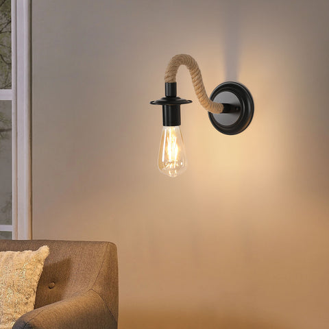 Applique Murale Vintage, Lampe Murale Corde De Chanvre, E27 Rétro Applique Murale Interieur Pour Couloir Loft Chambre Café Bar (Sans Ampoule)