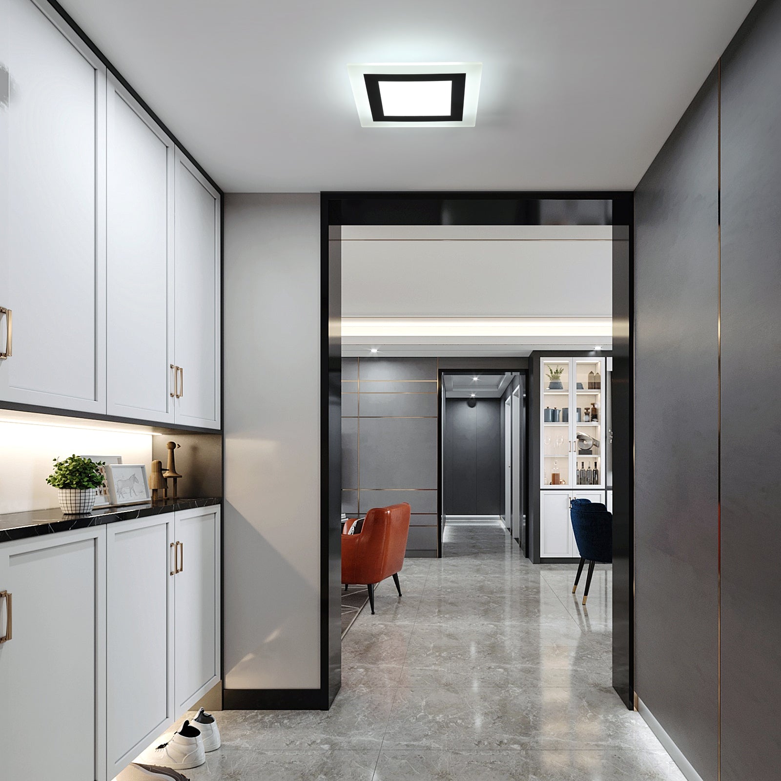 Plafonnier Carré Ultra-mince en Acrylique - Blanc et Noir, 24W, 23.5*1cm, Lumière Blanche 6500K