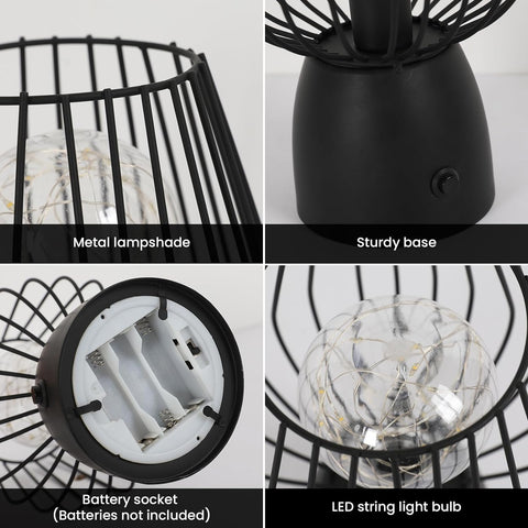 Lampe de Chevet à Cage, Lampe de Table Creuse, 3000K Lumière Chaude LED - Lampe de Table Portable sans Fil (Sans Batterie)