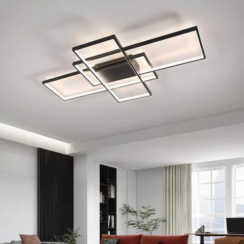 Plafonnier Led Dimmable Moderne Dimmable 3000K-6000K Rectangle Lampe de Plafond Pour salon chambre à coucher salle à manger bureau Noir