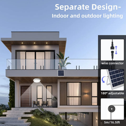 Plafonnier Lampe Solaire Extérieur avec Télécommande, Éclairage Solaire Étanche IP54 pour Jardin, 80W, Température de Couleur Ajustable 3000K/4500K/6000K