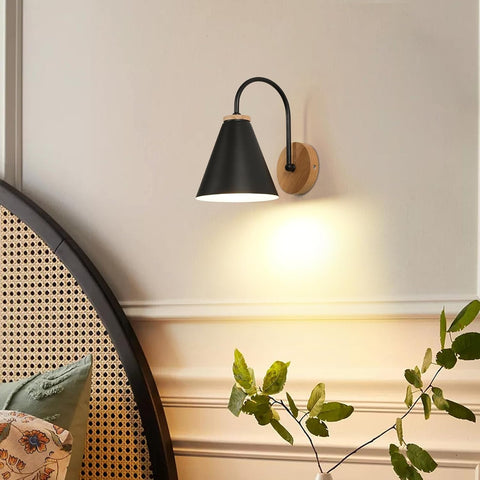 Lampe de chevet nordique en fer et bois (Noir, , Douille E27,)