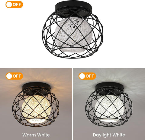 Plafonnier Vintage E27, Luminaire Plafonnier Industriel, Suspension Luminaire Cage en Métal Noir pour Salon Cuisine Chambre Café Bar