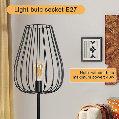 Lampadaire Vintage avec Abat-jour en Métal, Lampadaire avec Interrupteur à Pied, Lampe Salon Noir en Métal, Ddouille E27 Sans Ampoule