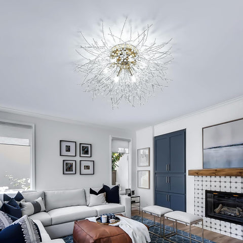 Plafonnier LED Lustre en Cristal Moderne K9 Cristal Suspension Plafonnier Température de couleur réglable 3000K/4500K/6500K 6 G9 Lampe de Plafond Or