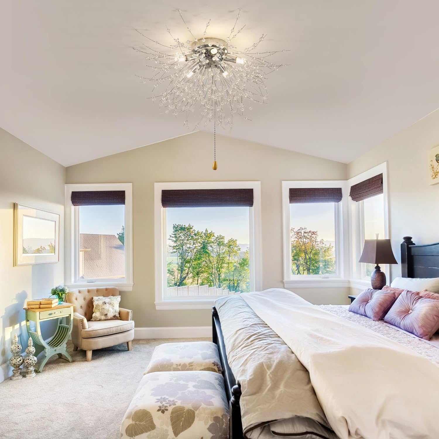 Plafonnier LED Cristal, Lustres de Feu d'Artifice Modernes, Luminaire Plafonnier Dimmable