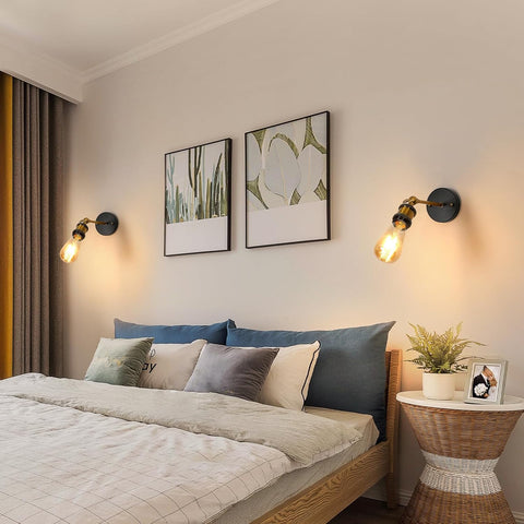 2 Pack Applique Murale E27 Vintage Industrielle, 270° Orientable Lampe Murale E27 Rétro en Métal, Or Appliques Murales Interieur pour Escalier Couloir Salon Cuisine(Ampoule non incluse）