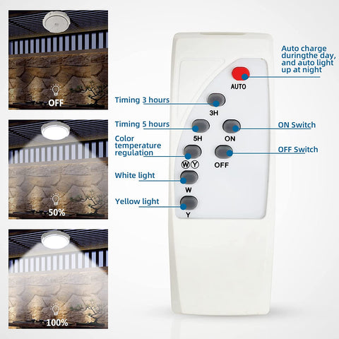 Plafonnier Lampe Solaire Extérieur avec Télécommande, Éclairage Solaire Étanche IP54 pour Jardin, 80W, Température de Couleur Ajustable 3000K/4500K/6000K