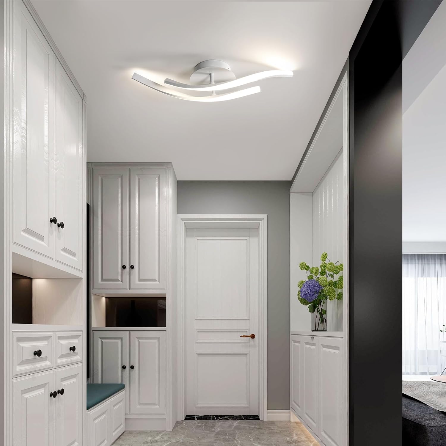 Plafonnier Moderne LED en Aluminium Créatif de Forme Géométrique - Blanc, 52*14*10cm