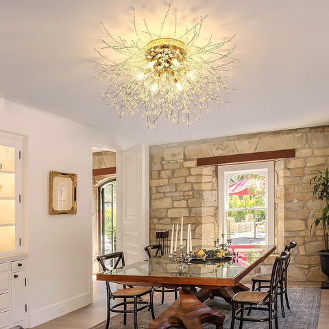 Plafonnier LED Lustre en Cristal Moderne K9 Cristal Suspension Plafonnier Température de couleur réglable 3000K/4500K/6500K 6 G9 Lampe de Plafond Or