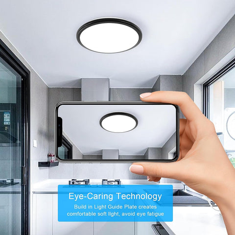 Plafonnier LED, 24W 2000LM Lumière Blanche Froide 6500K Rond Lampe de Plafond Etanche IP54, Luminaire Plafonnier LED pour Salle de Bain Salon Chambre Cuisine