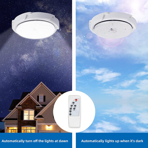 Plafonnier Lampe Solaire Extérieur avec Télécommande, Éclairage Solaire Étanche IP54 pour Jardin, 80W, Température de Couleur Ajustable 3000K/4500K/6000K