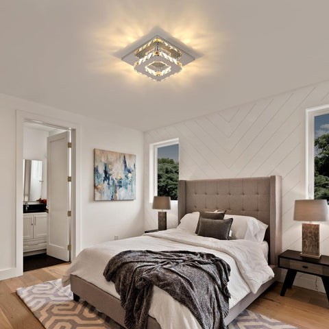 Plafonnier LED, Lustre en Cristal 15W, Carré Éclairage de Plafond Moderne pour Chambre, Salon, Cuisine, Couloir, 3000K Lumière Chaude