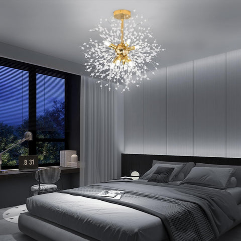 Plafonnier Moderne Lustres en Cristal, Lustre Feux d'artifice Doré, Plafonniers en Cristaux K9, 8 G9 Luminaire Lampes Dorées pour Salon, Chambre, Salle à Manger, Couloir