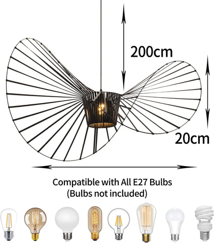 Lustre en forme de chapeau en fer (D100*58CM, Noir, Douille E27, Ampoule non incluse)