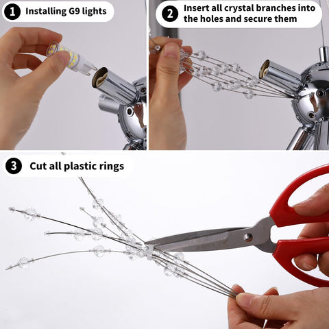 Lustre en Cristal, Suspension Moderne de Feu d'Artifice Chromés, 8 Lumières Pendentif Suspension Luminaire pour Salon Chambre Salle à Manger Cuisine Couloir (Dia 40CM) Ampoule non incluse