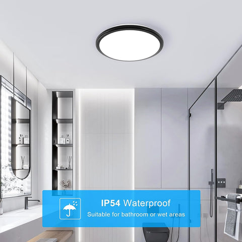 Plafonnier LED, 24W 2000LM Lumière Blanche Froide 6500K Rond Lampe de Plafond Etanche IP54, Luminaire Plafonnier LED pour Salle de Bain Salon Chambre Cuisine