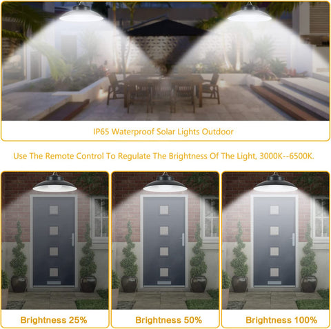 Lampe Solaire Extérieur, Angle d'éclairage de 120 °, IP65 Lumière Solaire Extérieure avec Télécommande, Câble de 5M, 3 Modes de Température de Couleur pour Jardin, Garage, Cour, Escalier, Patio