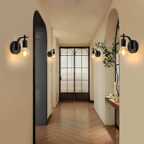 4 Packs - Applique Murale Noire en Métal - Suspension Intérieure Base E27 (sans Ampoule) - pour Chambre Entrée