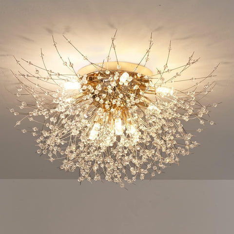 Plafonnier LED Lustre en Cristal Moderne K9 Cristal Suspension Plafonnier Température de couleur réglable 3000K/4500K/6500K 6 G9 Lampe de Plafond Or