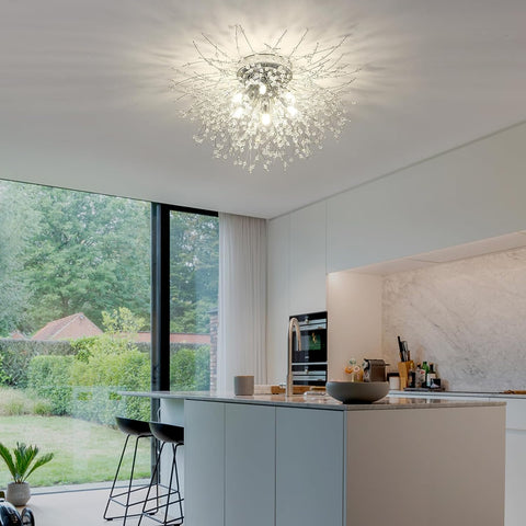 Plafonnier Lustres en Cristal, 6 Lumières G9 Luminaire Plafonnier en Cristal, Lustre Feu D'artifice K9 Cristaux, Lampe de Plafond Moderne pour Salon, Chambre, Salle à Manger, Cuisine, Couloir (Ampoule non incluse)