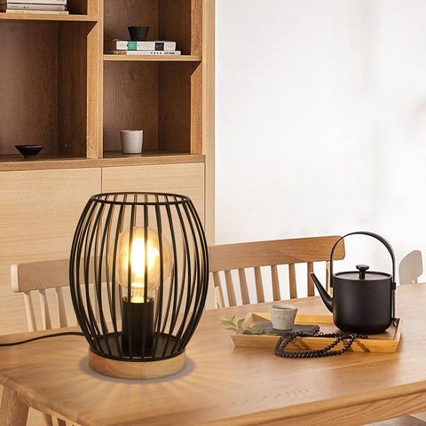 Lampe de Table Metal Noir E27 Cage, 21cm de Haut Lampe de Bureau, Lampe de Chevet Intérieur Design Décorative avec Interrupteur à Boutons pour Fête-Cadeau, Chambre, Salon(Pas d'ampoule)