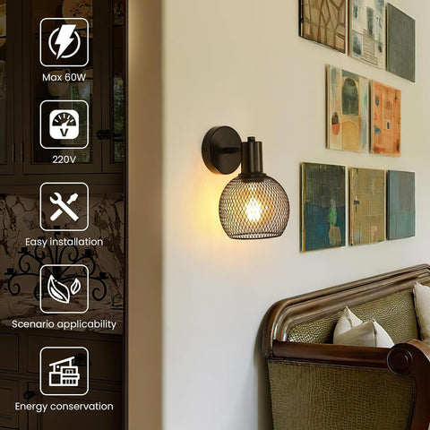 Applique Murale Intérieure en Métal, Lampe de Lecture de Chevet en Fer, Douille E27 pour Salon, Chambre, Bureau (Sans Ampoule)