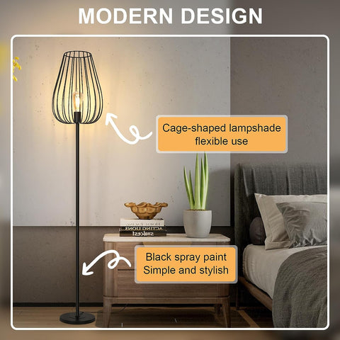 Lampadaire Vintage avec Abat-jour en Métal, Lampadaire avec Interrupteur à Pied, Lampe Salon Noir en Métal, Ddouille E27 Sans Ampoule