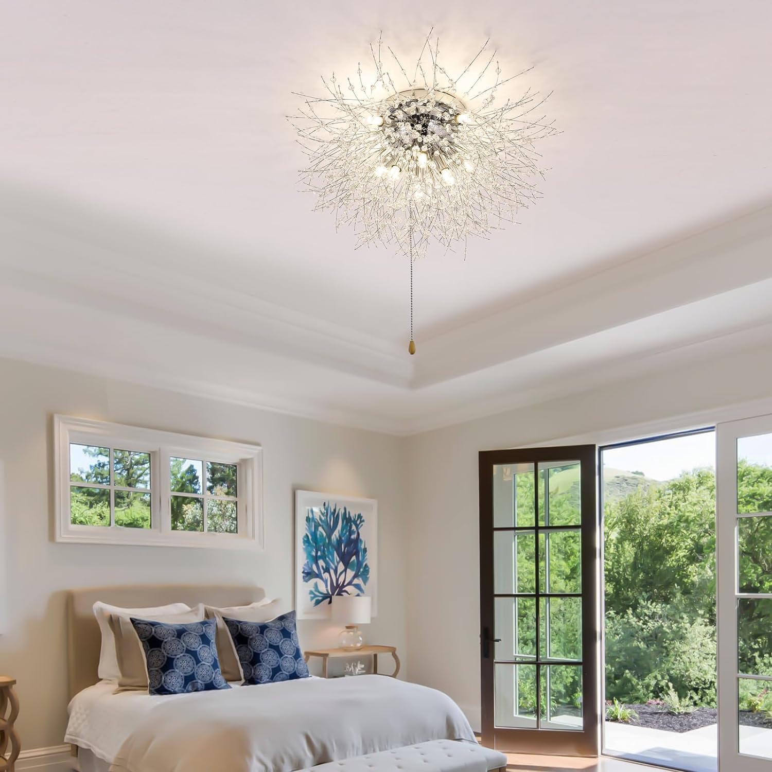 Plafonnier LED Cristal, Lustres de Feu d'Artifice Modernes, Luminaire Plafonnier Dimmable