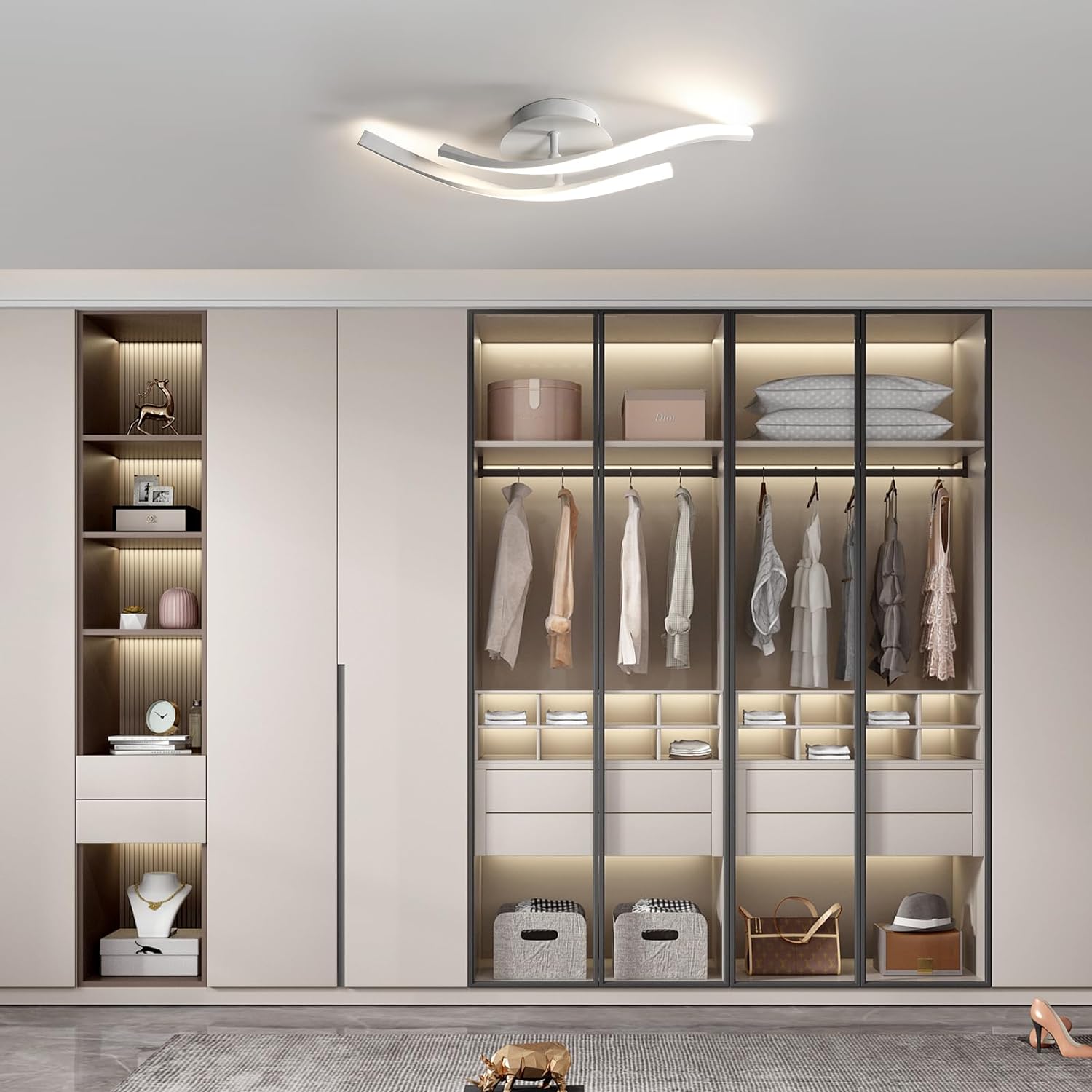 Plafonnier Moderne LED en Aluminium Créatif de Forme Géométrique - Blanc, 52*14*10cm