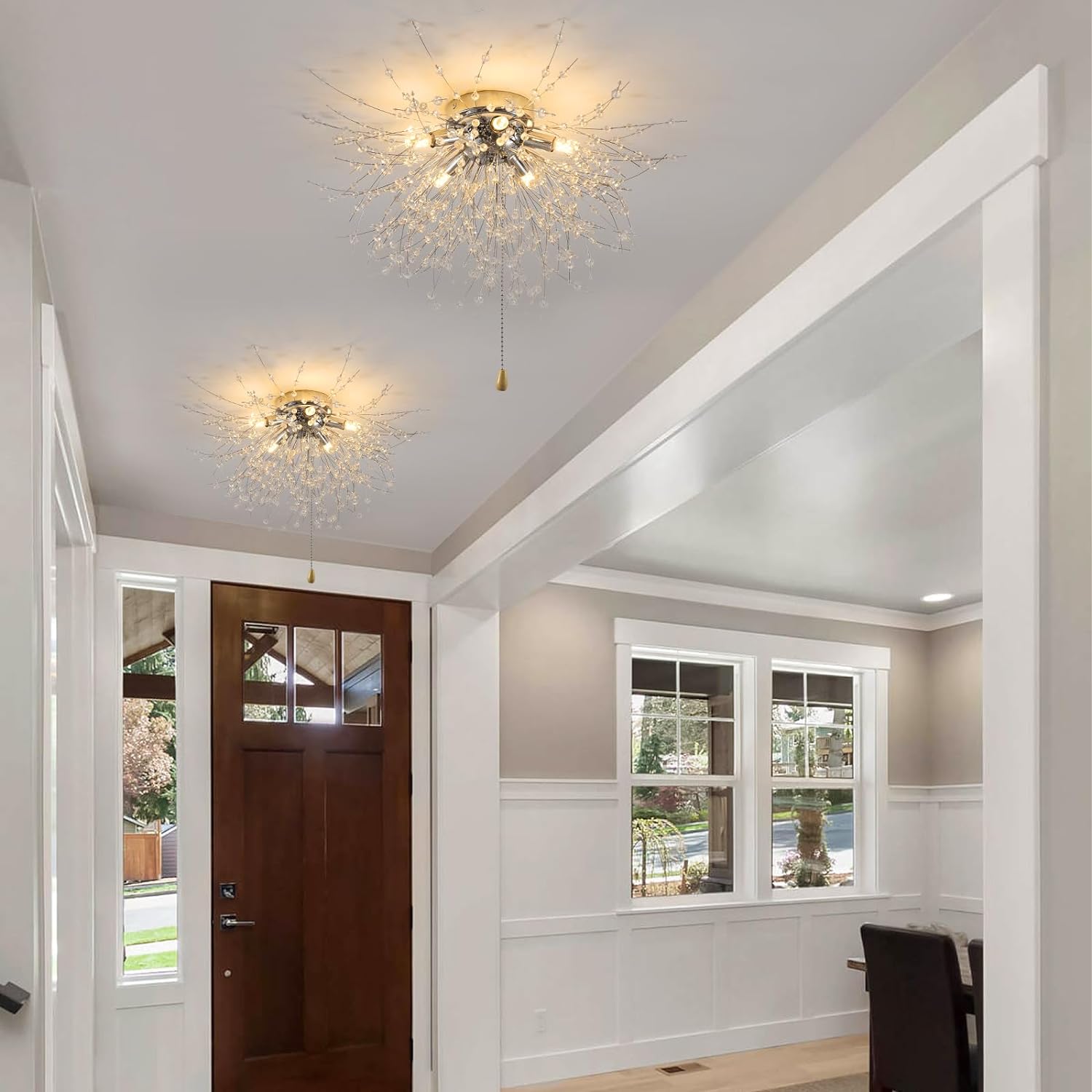 Plafonnier LED Cristal, Lustres de Feu d'Artifice Modernes, Luminaire Plafonnier Dimmable