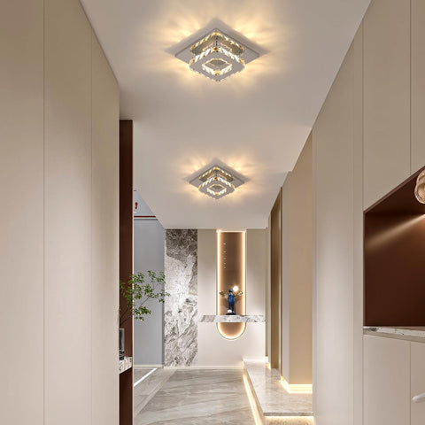 Plafonnier LED, Lustre en Cristal 15W, Carré Éclairage de Plafond Moderne pour Chambre, Salon, Cuisine, Couloir, 3000K Lumière Chaude